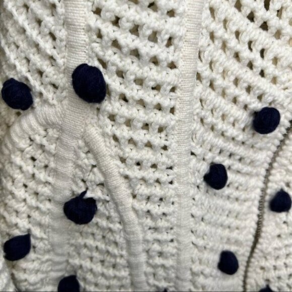 Anthropologie Moth Pom Pom Dot Full Zip Cream Cotton Cardigan Size Small - Picture 7 of 12